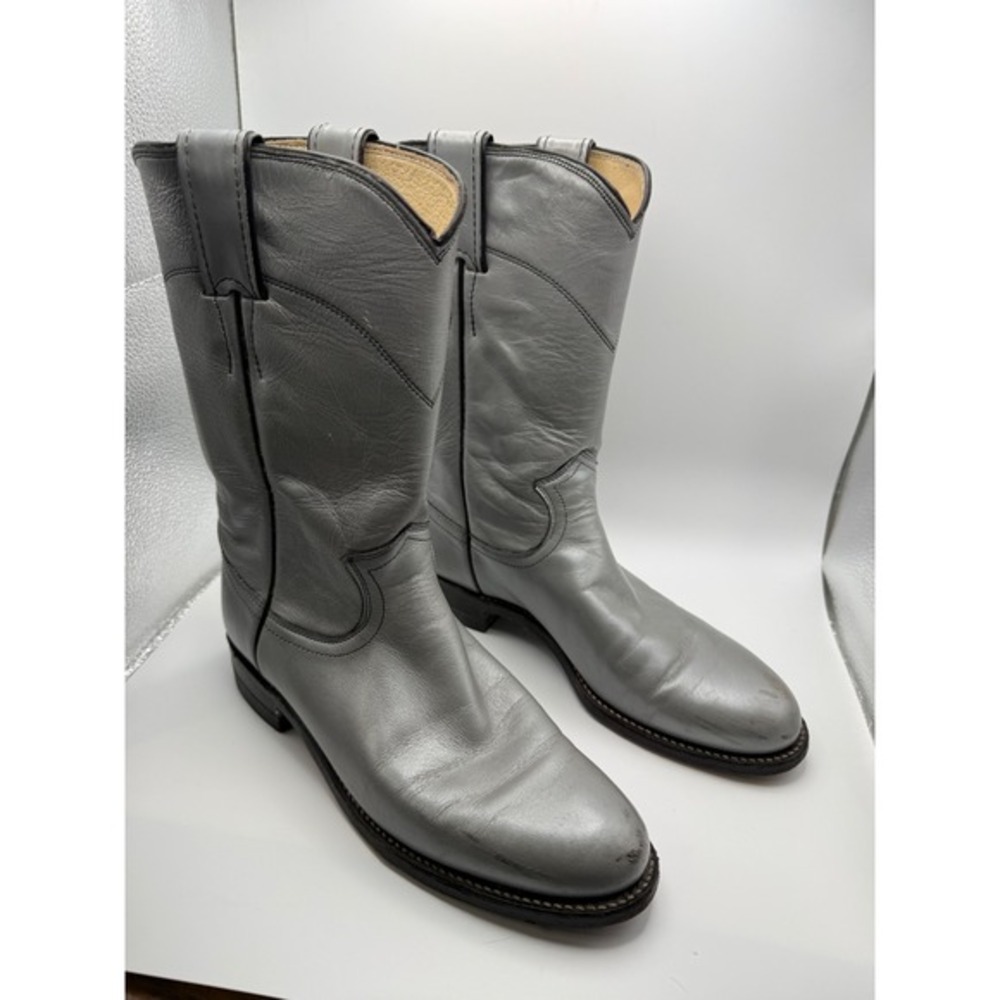 Justin Western‎ Boots Women 6B Metallic Silver Good L3765 Leather USA Made